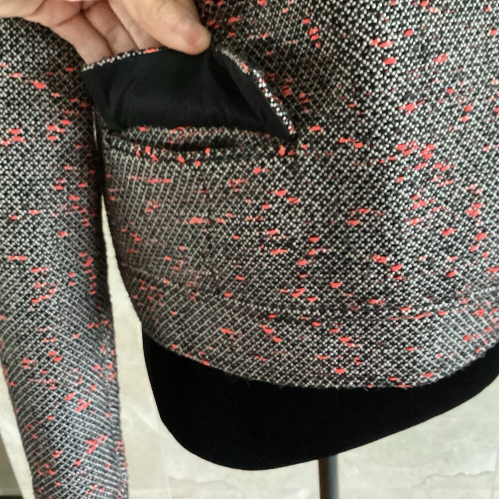 J.Crew Tweed Cropped Moto Jacket, Size 8, Black, White Neon Red, Fall Preppy - Picture 6 of 13